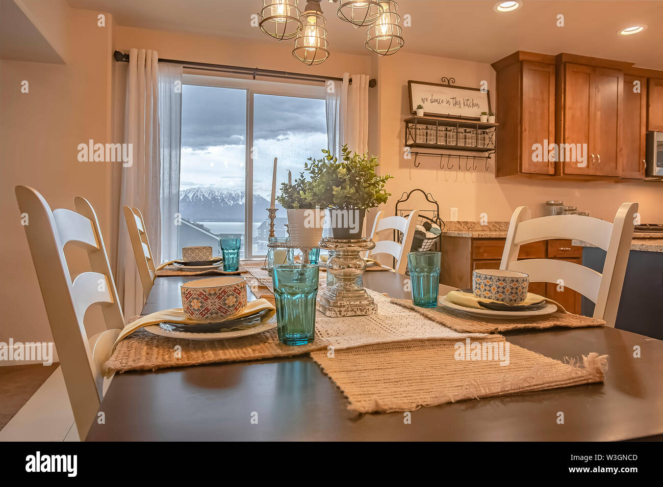 Dining Room With A View Through The Window Of Lake Snowy