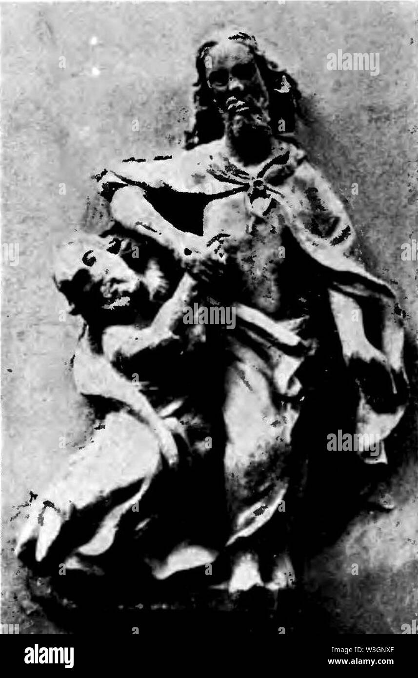 Chrystus i niewierny Tomasz rzeźba nagrobna. Stock Photo