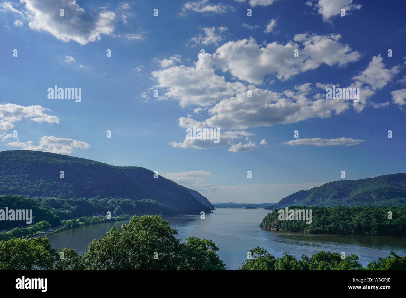 West Point, New York: View of the Hudson River looking north from the Overlook at the United States Military Academy at West Point. Stock Photo