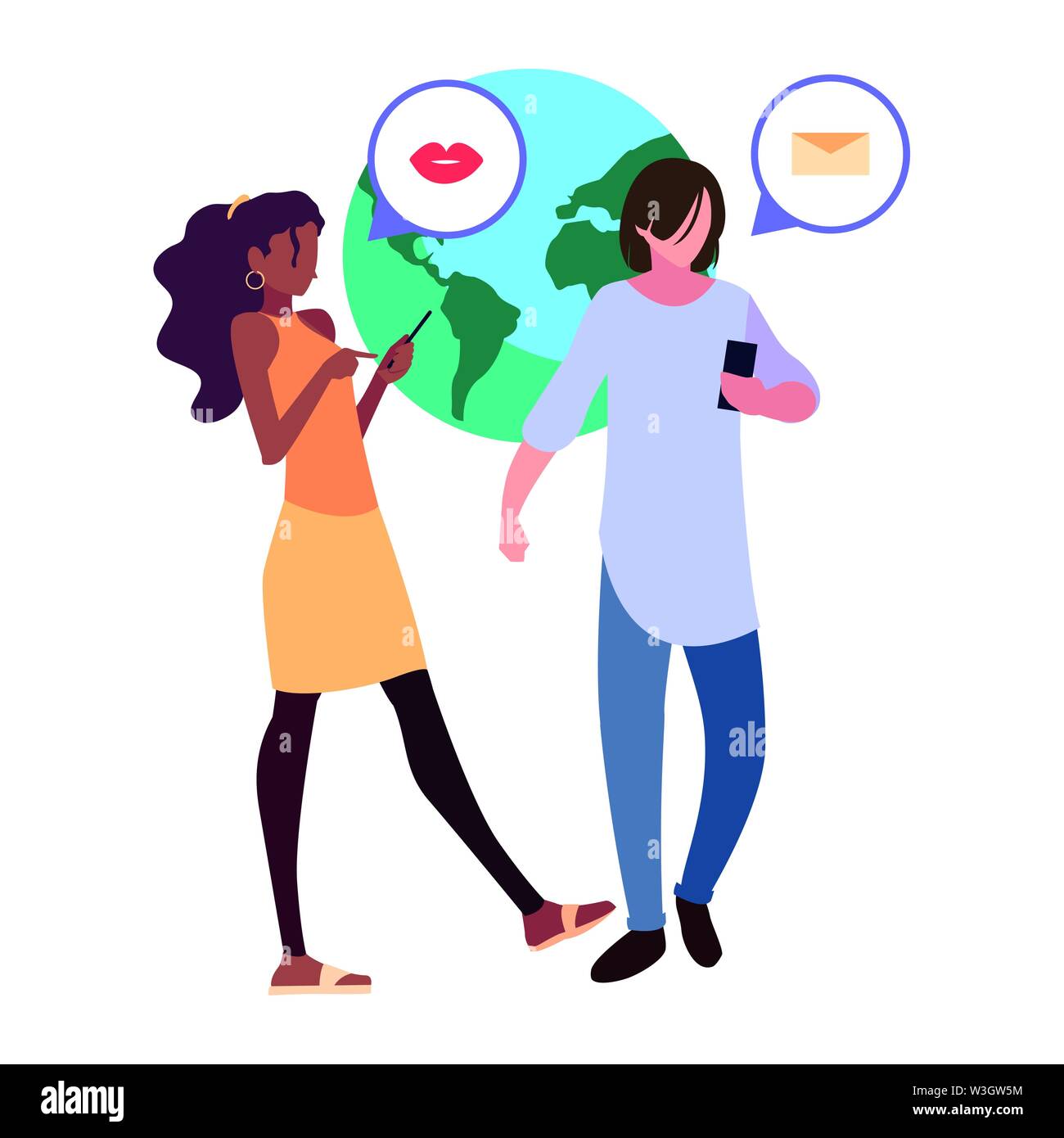 man and woman world using smartphone vector illustration Stock Vector ...