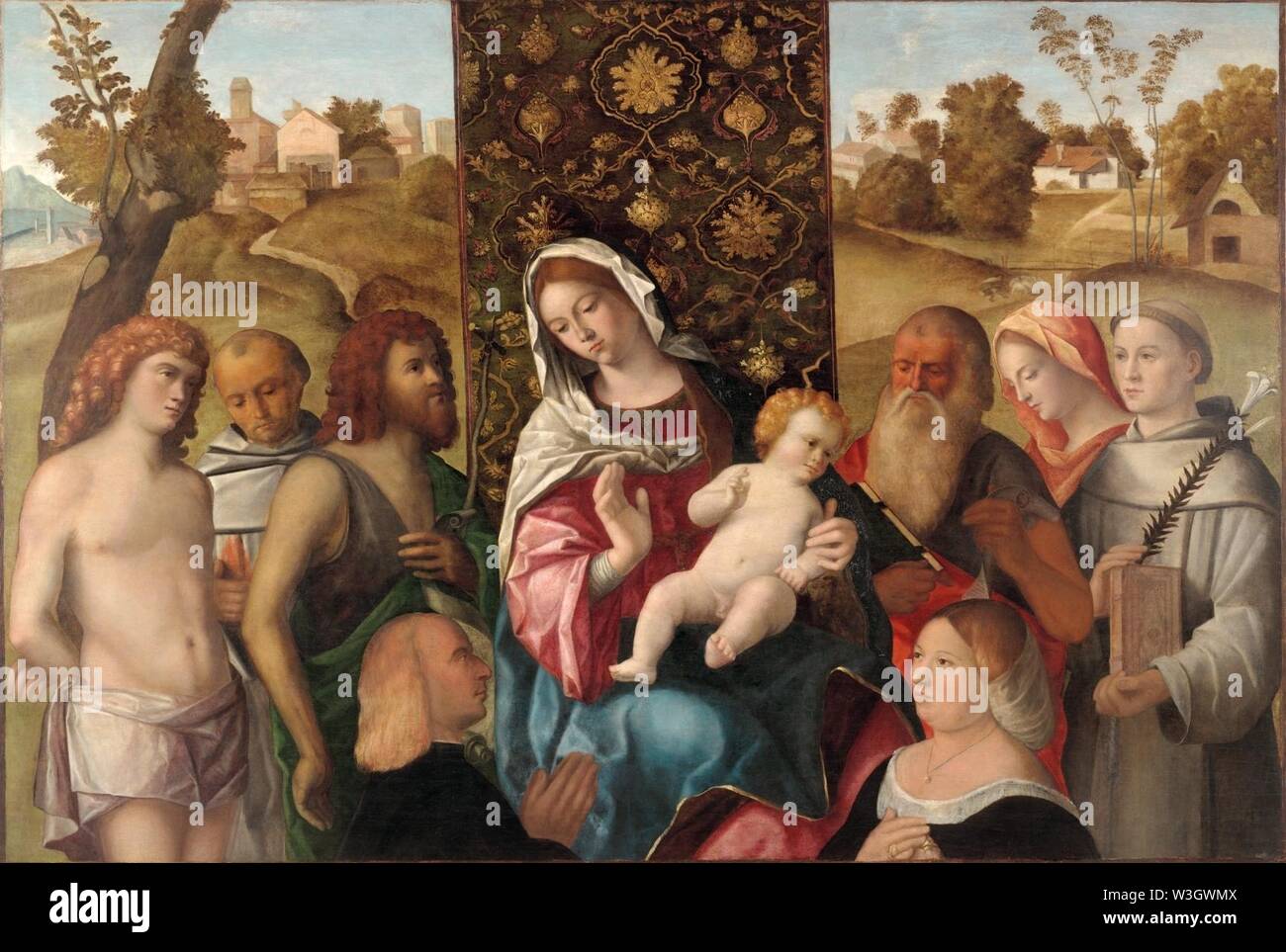 Cima da Conegliano, Virgin and Child with St. Sebastian, St. Francis, St. John the Baptist, St. Jerome, Stock Photo