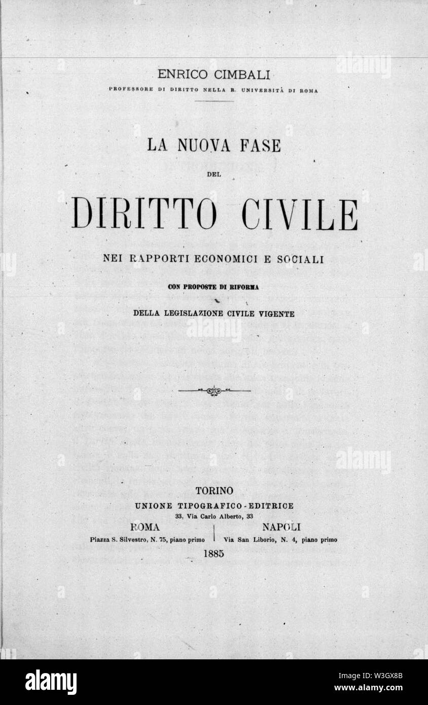 Cimbali, Enrico – Nuova fase del diritto civile nei rapporti economici e sociali, 1885 – BEIC 13739758. Stock Photo