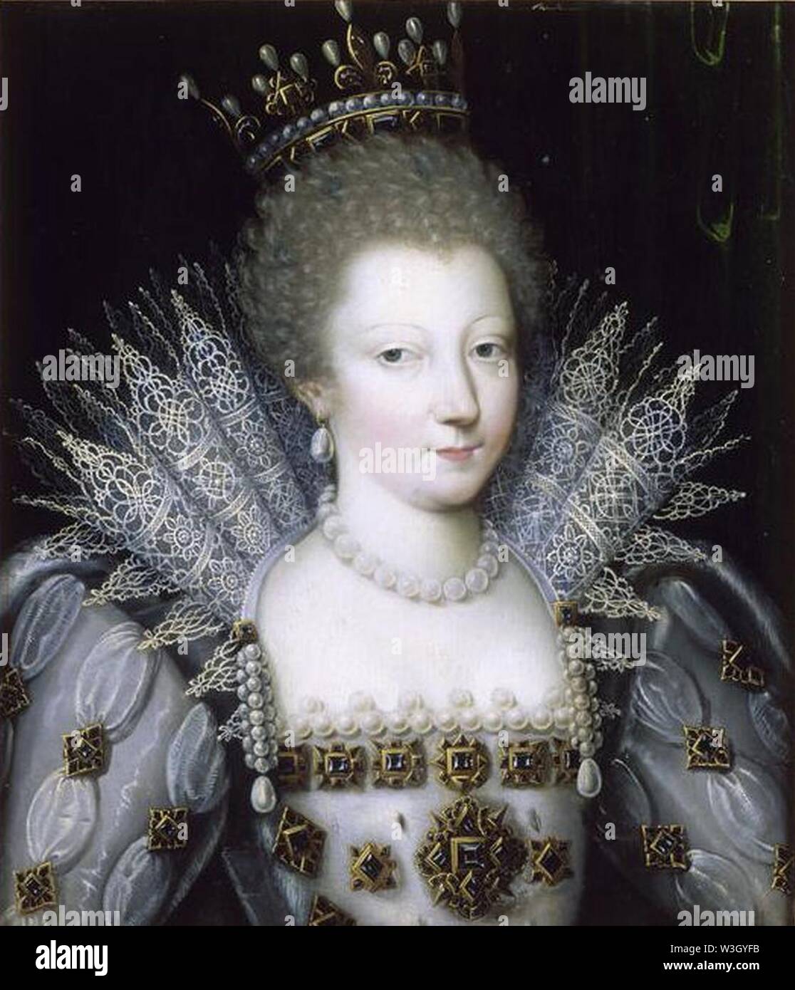 Circa 1610 portrait of Louise Marguerite of Lorraine as Princess of Conti wearing a crown (Musée Condé). Stock Photo