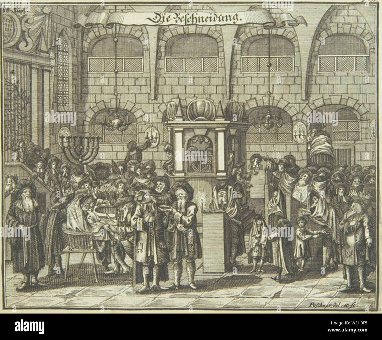Circumcision 1724 from Juedisches Ceremoniel. Stock Photo