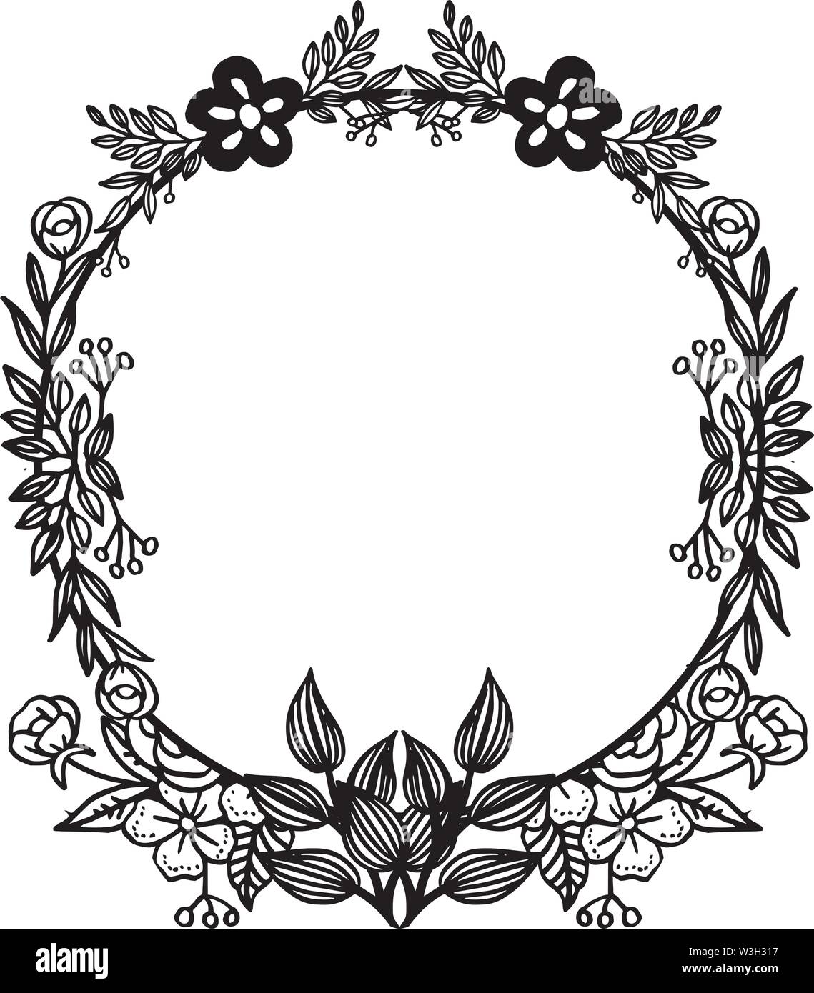 Black and white graphic frame for invitation card, cute flower and