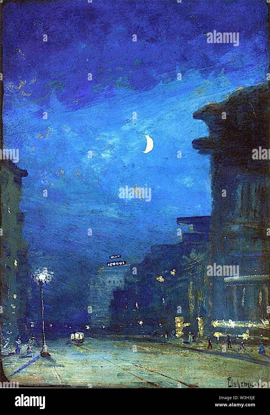 City street in moonlight Stock Photo Alamy