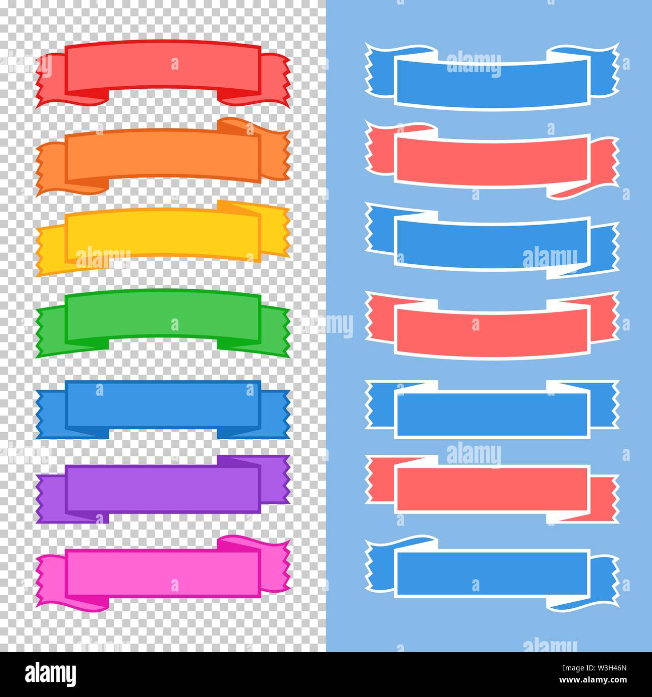 Set of colored isolated banner ribbons on a transparent background ...