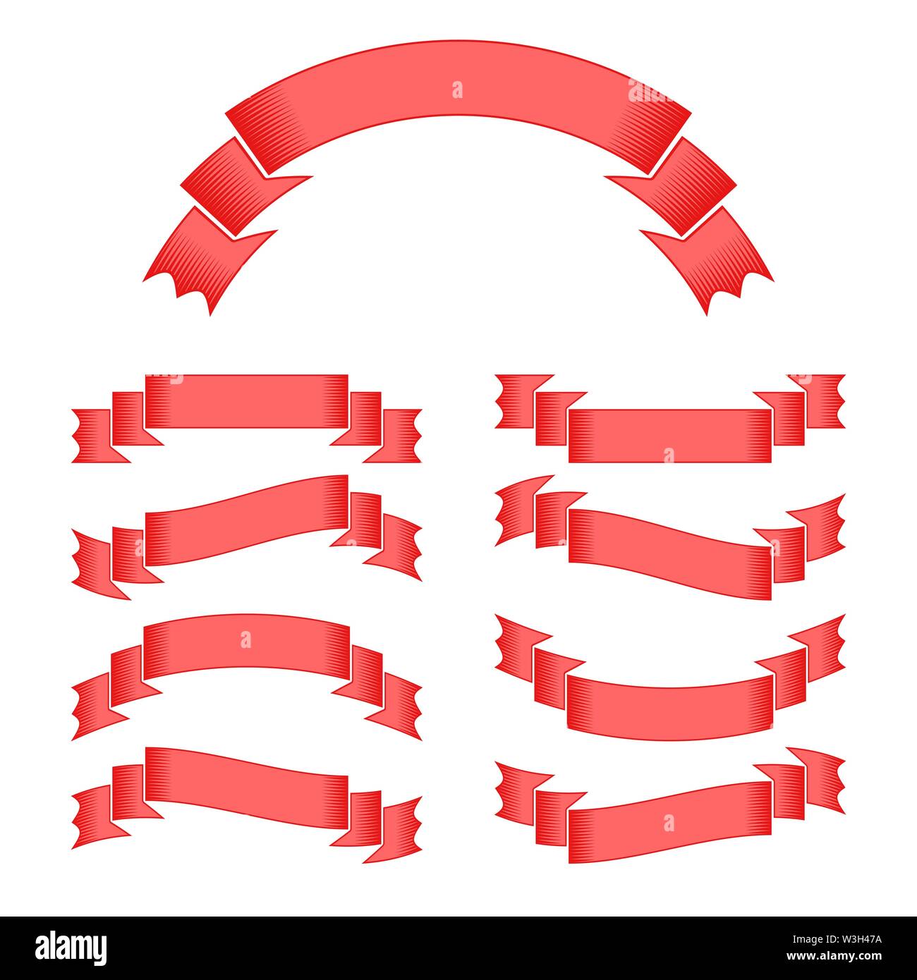 Set Of Red Isolated Ribbons Banners On White Background Simple
