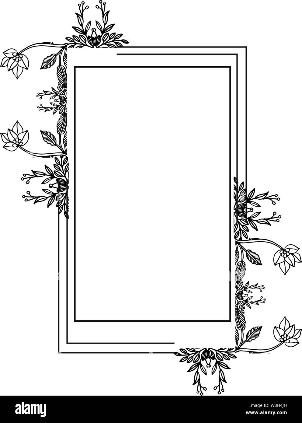 Graphic card with vintage flowers, feature cute floral frame. Vector ...