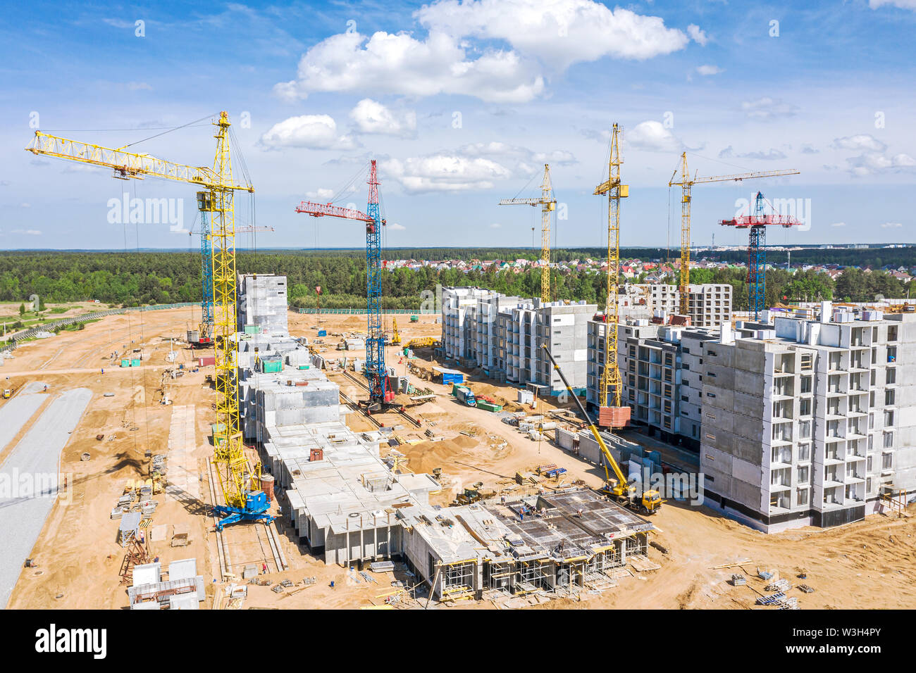 aerial top view of construction site. building of new apartments. drone photography Stock Photo