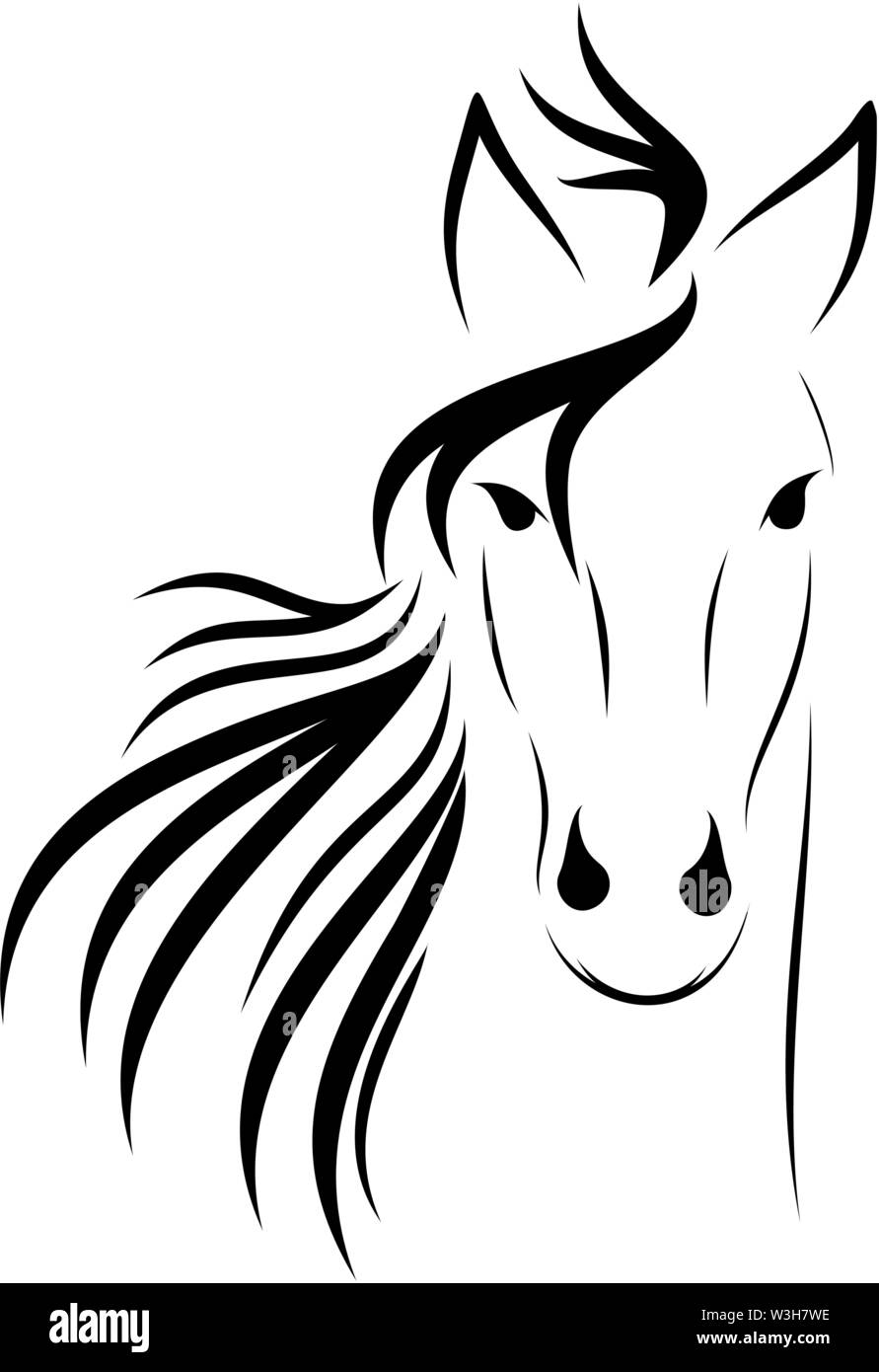 Linear drawing horse genre minimalism Stock Vector