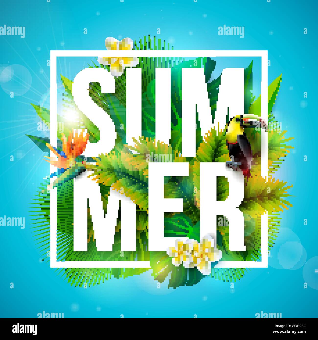 Tropical Summer Holiday Design with Toucan Bird and Parrot Flower on ...