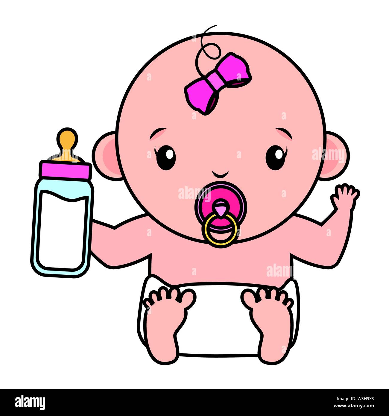 cute little baby girl with milk bottle Stock Vector Image & Art - Alamy