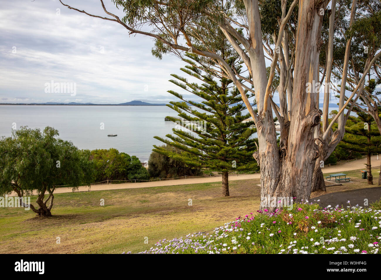 Town of Swansea and Great Oyster Bay on the east coast of Tasmania on a