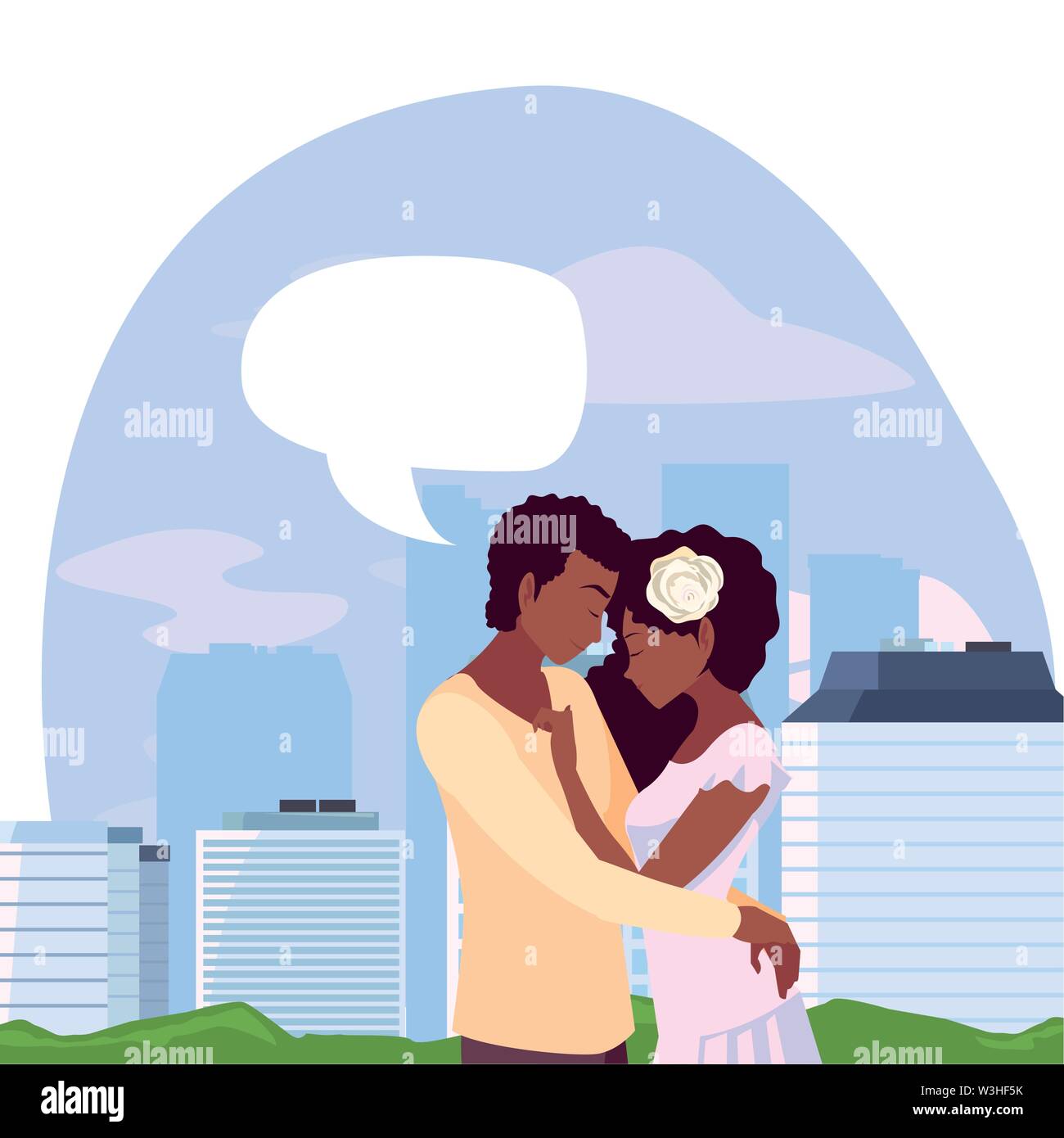 romantic couple hugging city park vector illustration Stock Vector ...
