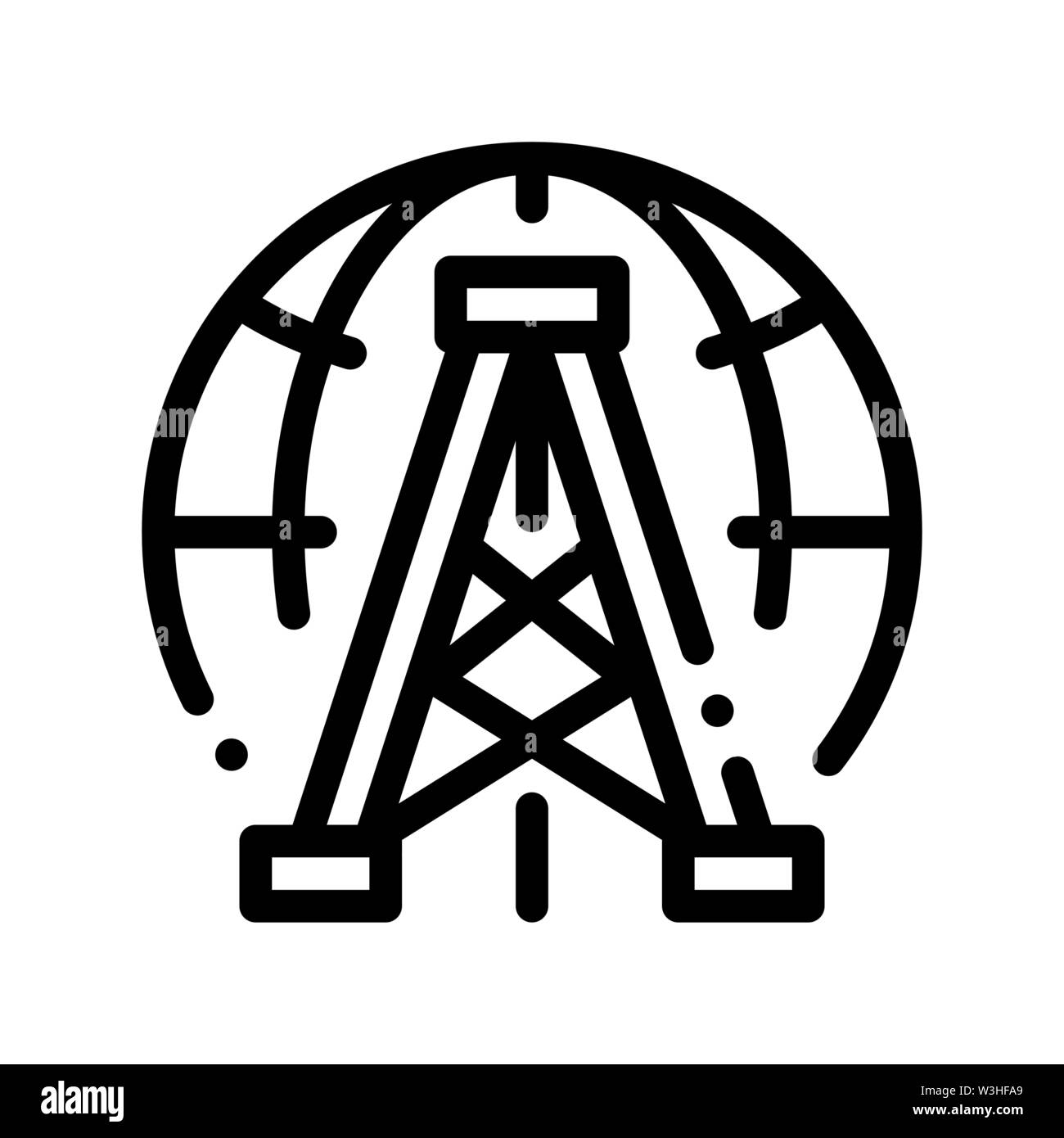 Oil-Derrick Planet Problem Vector Thin Line Icon Stock Vector