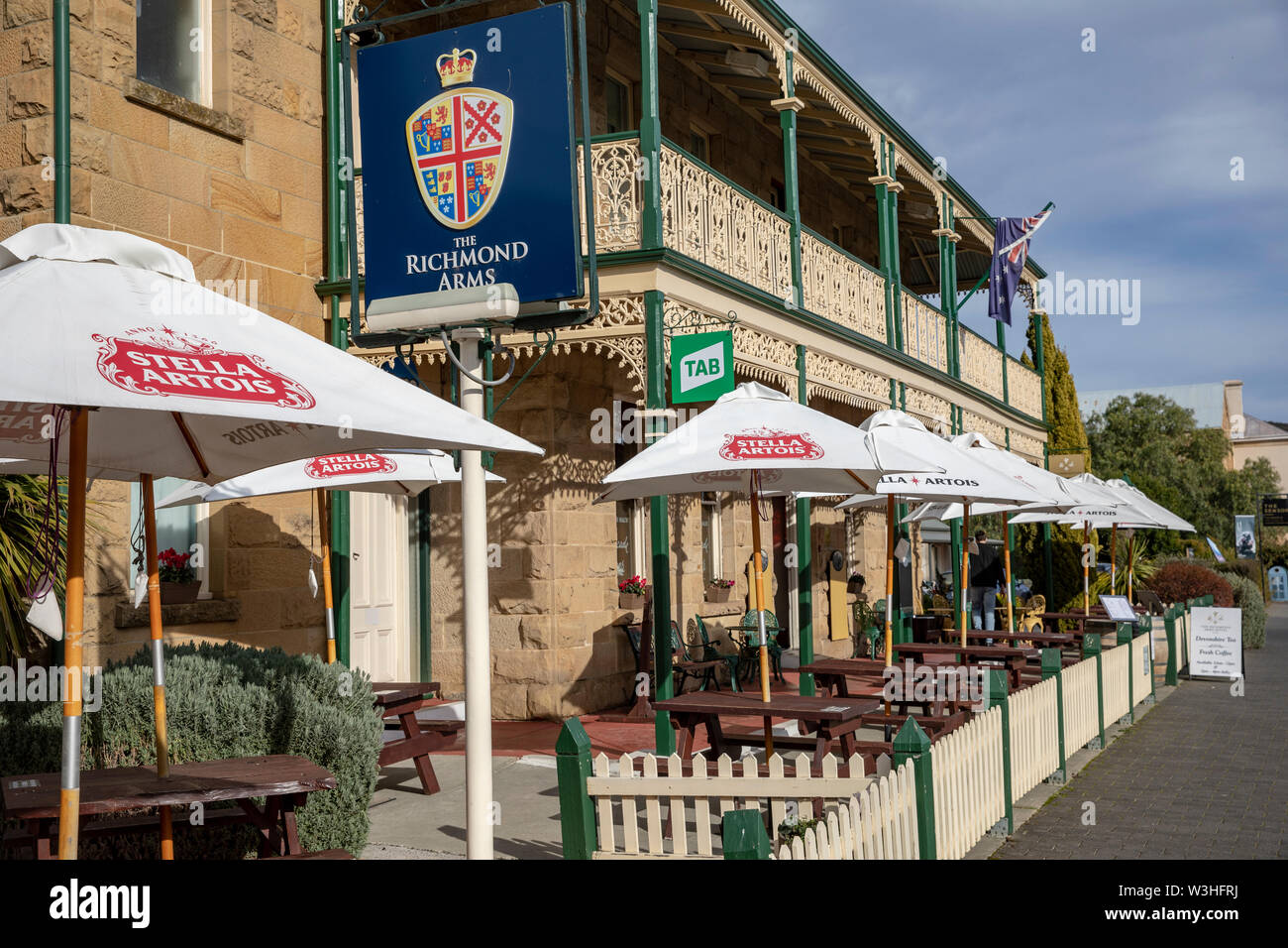 Richmond Tasmania, Richmond Arms hotel and pub in this historic village on the convict trail near Hobart,Tasmania,Australia Stock Photo