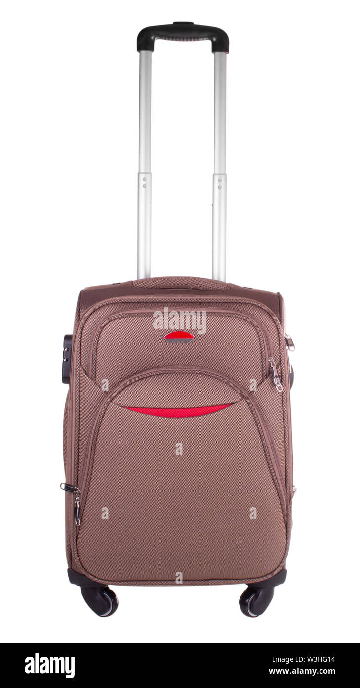 suitcase with telescopic handle isolated on white background Stock