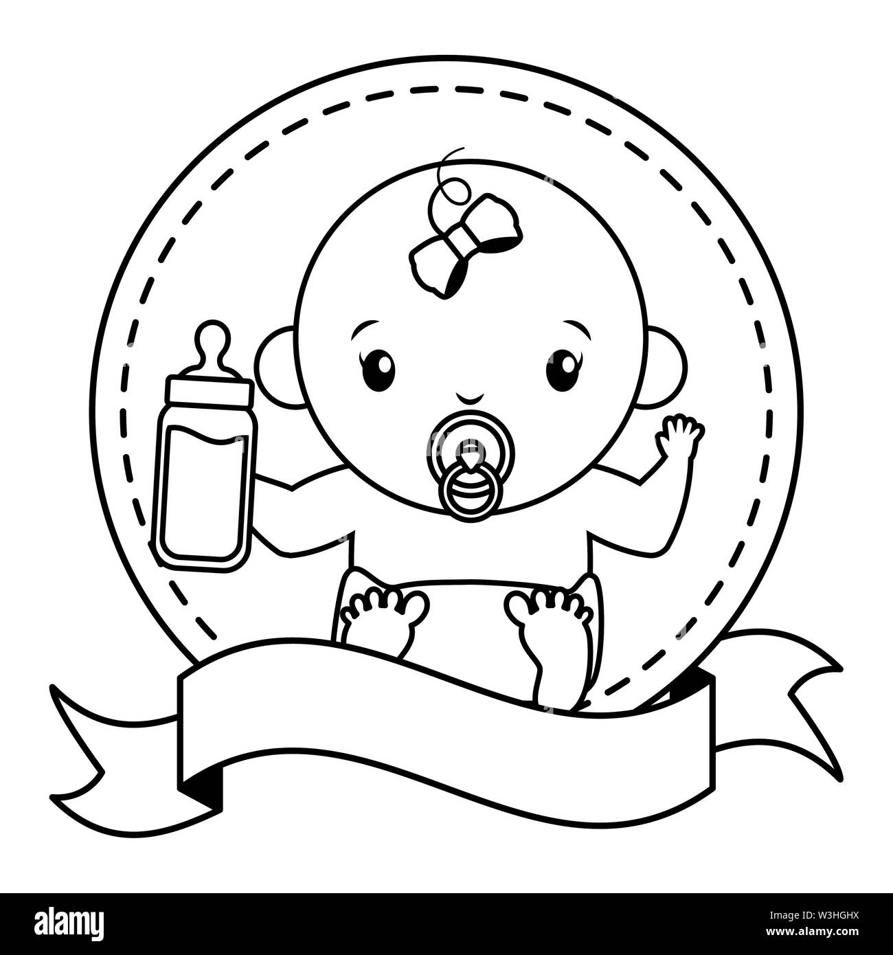 cute girl in diaper sticker baby shower Stock Vector Image & Art - Alamy