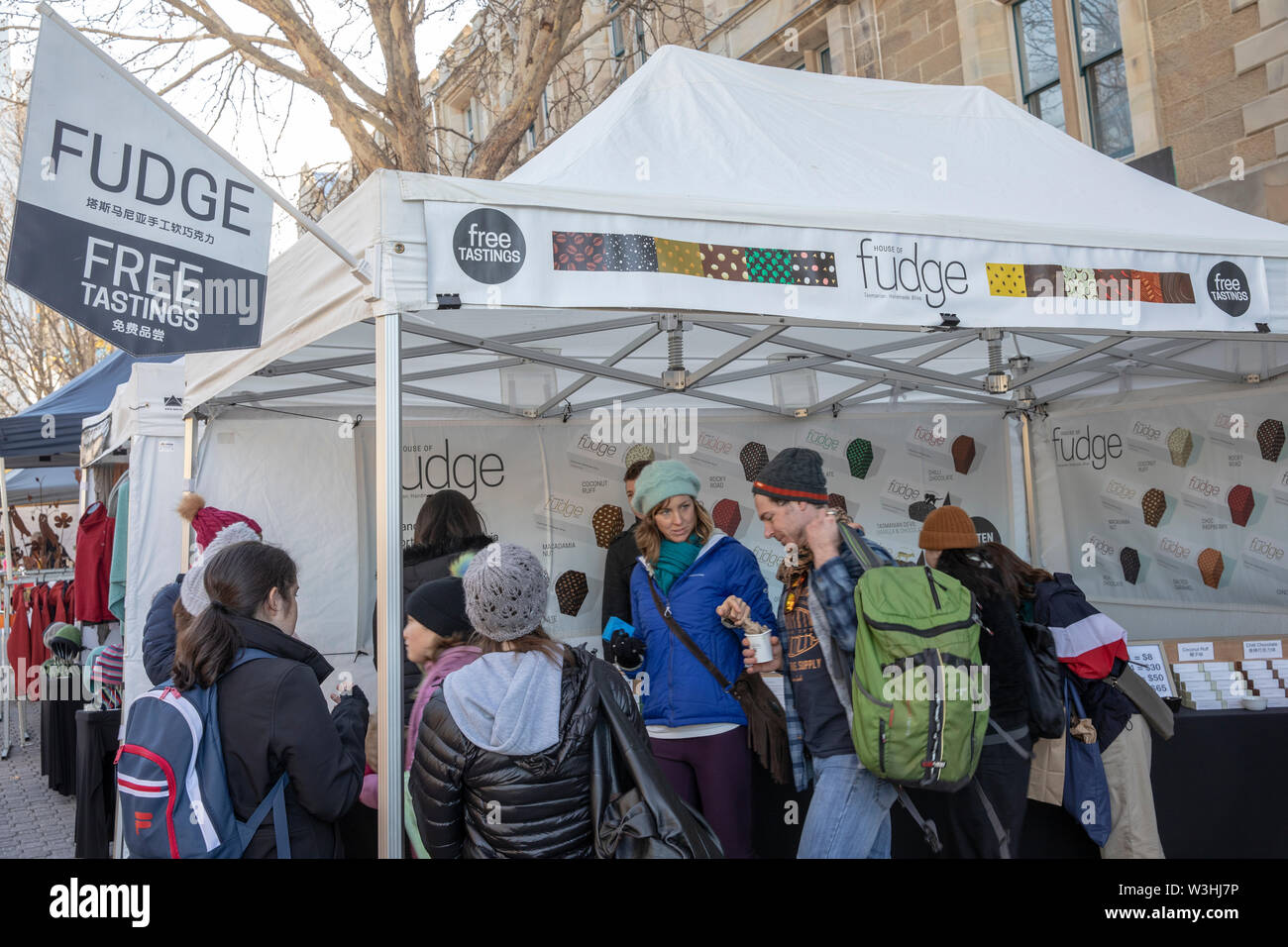 Hobart Tasmania, stall selling fudge at salamanca saturday markets, Tasmania,Australia Stock Photo