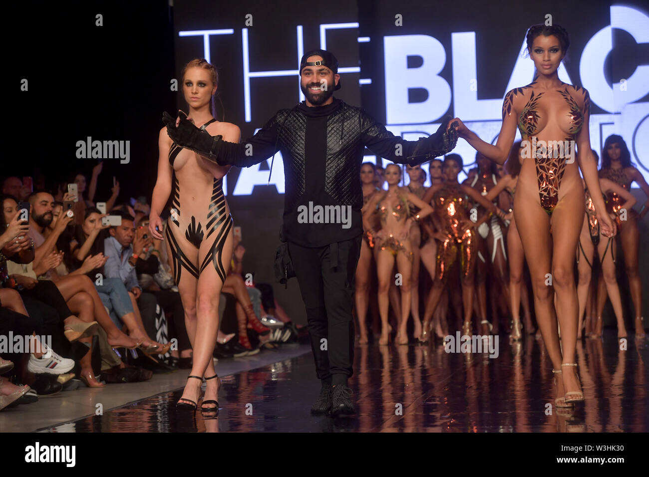 Miami Beach, Florida, USA. 15th July 2019. Models walk the runway for Black  Tape Project at Miami Swim Week powered by Art Hearts Fashion Swim/Resort  2019/20 at Faena Forum on July 15,