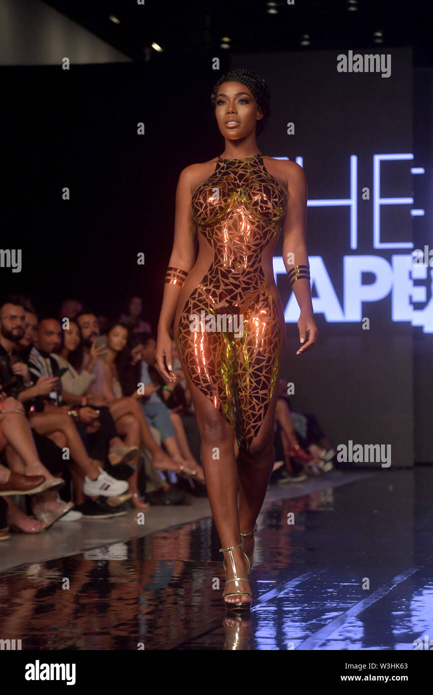 Miami Beach, Florida, USA. 15th July 2019. Models walk the runway for Black Tape Project at Miami Swim Week powered by Art Hearts Fashion Swim/Resort 2019/20 at Faena Forum on July 15, Miami Beach, Florida, USA. 15th July 2019. Models walk the runway for Black Tape Project at Miami Swim Week powered by Art Hearts Fashion Swim/Resort 2019/20 at Faena Forum on July 15,