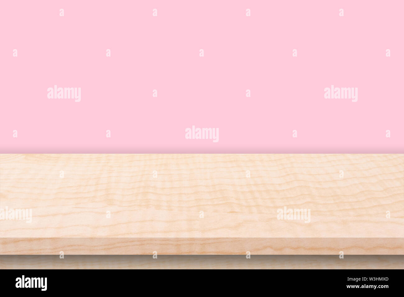 Empty wooden table and pink wall background texture, display montage ...