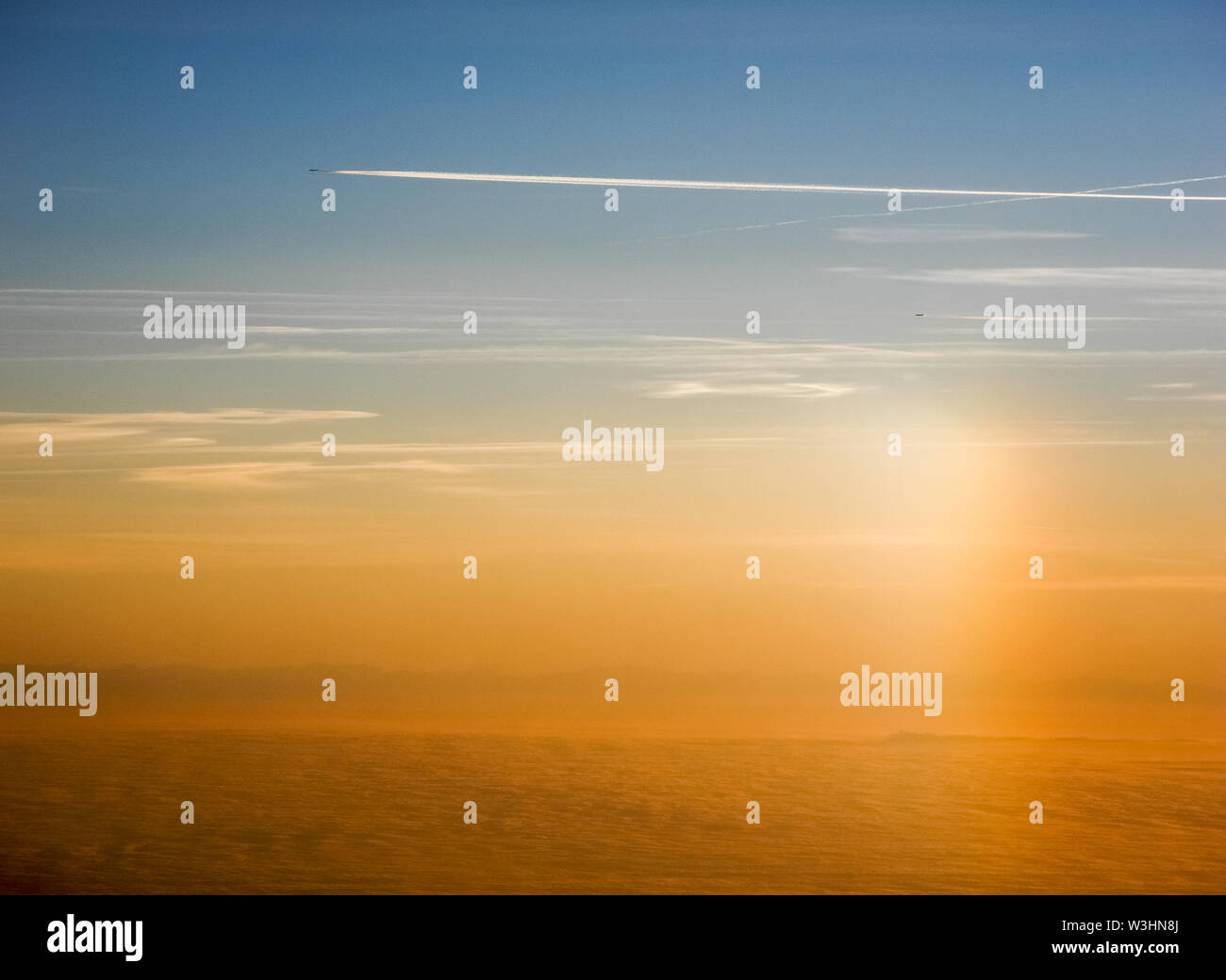 Aerial view of sunset and clouds over Europe Stock Photo
