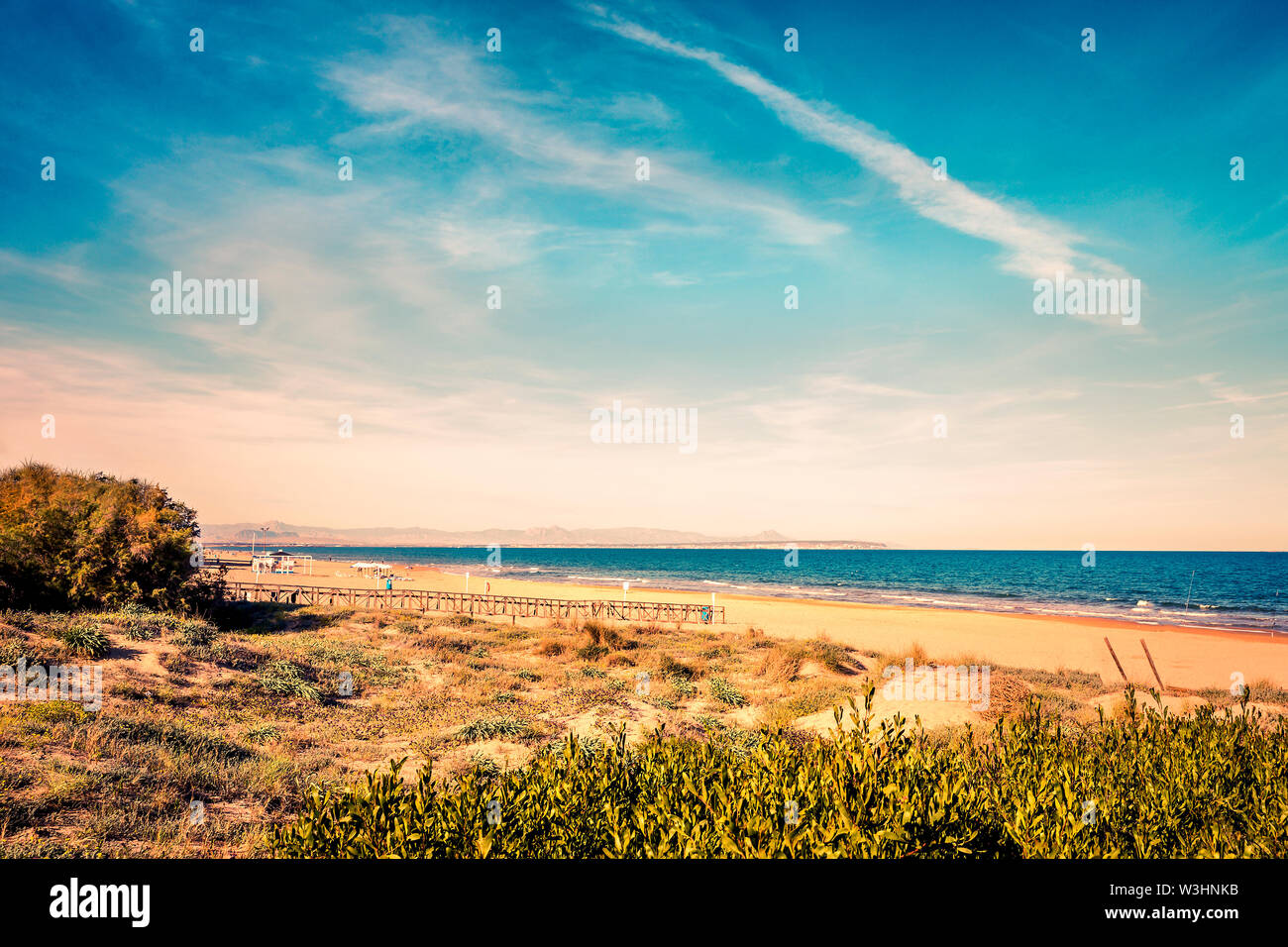 view o beach in Guardamar del segura in summer. Alicante. Spain Stock Photo