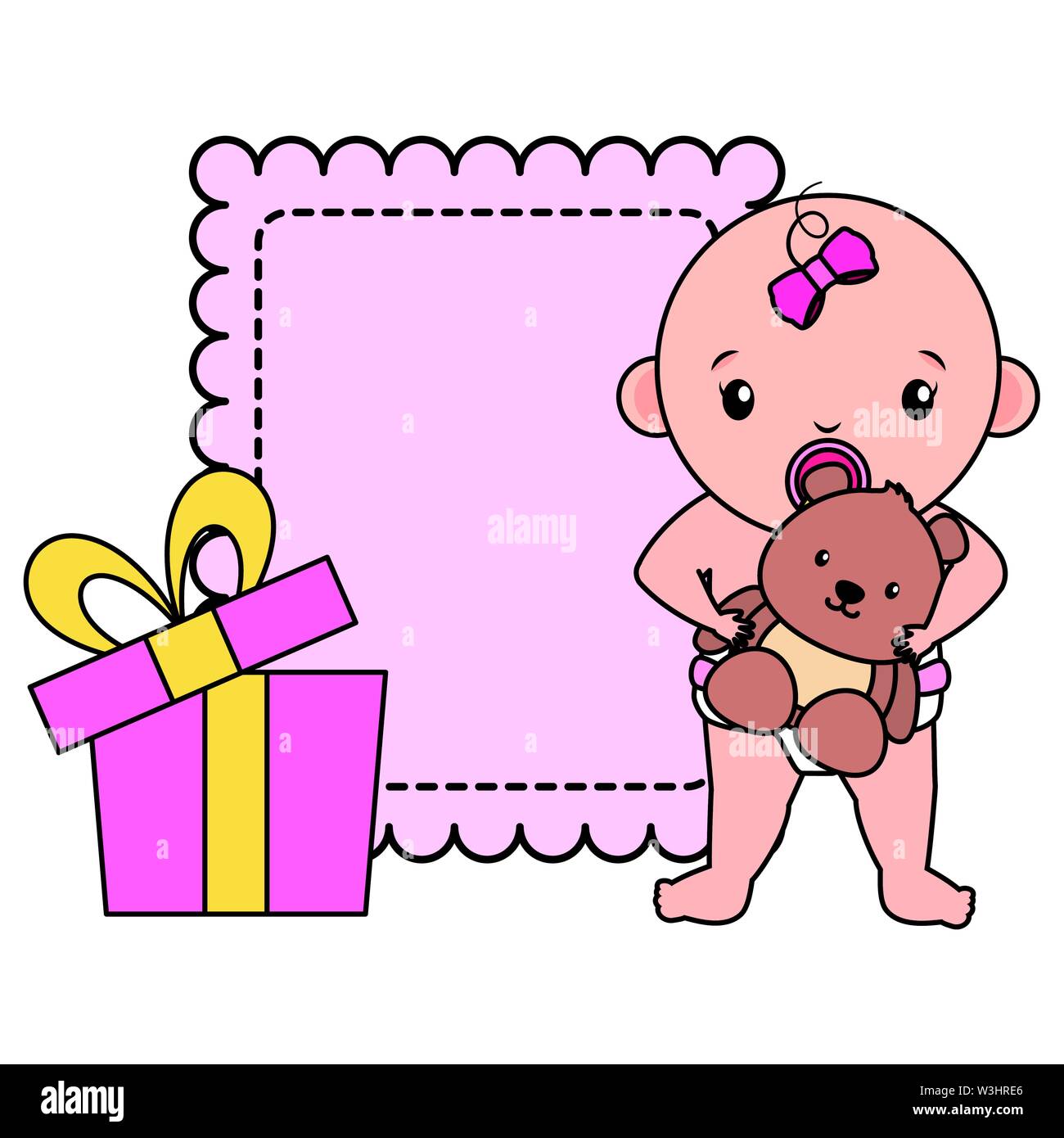 cute little baby girl with bear teddy Stock Vector Image & Art - Alamy