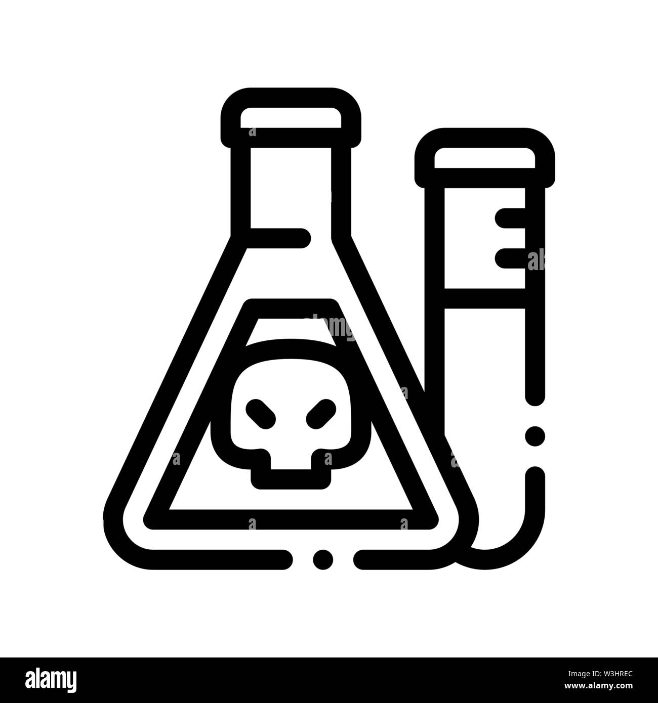 Flask With Chemical Liquid Vector Thin Line Icon Stock Vector