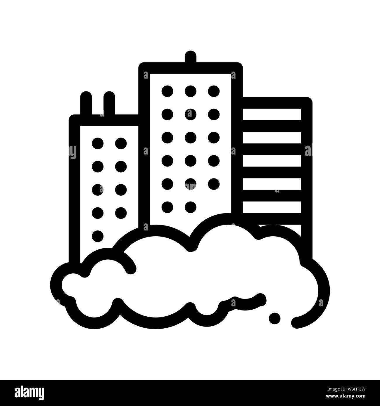 Building Skyscraper And Smog Vector Thin Line Icon Stock Vector