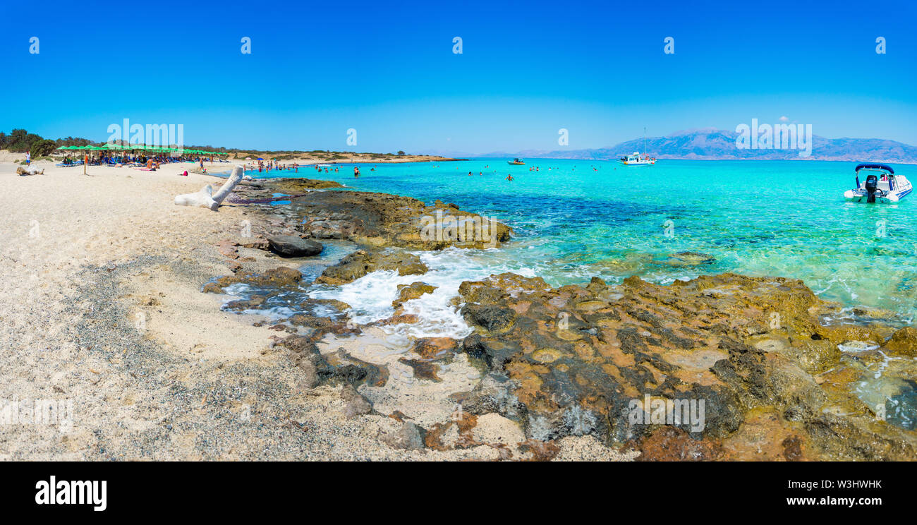 Exotic Chryssi island at the south of Crete, with the amazing Golden Beach, Greece Stock Photo