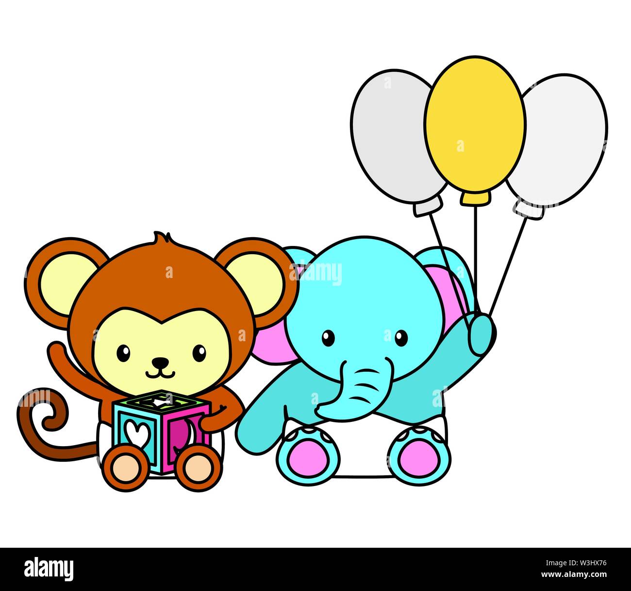 cute little elephant and monkey with balloons helium Stock Vector Image