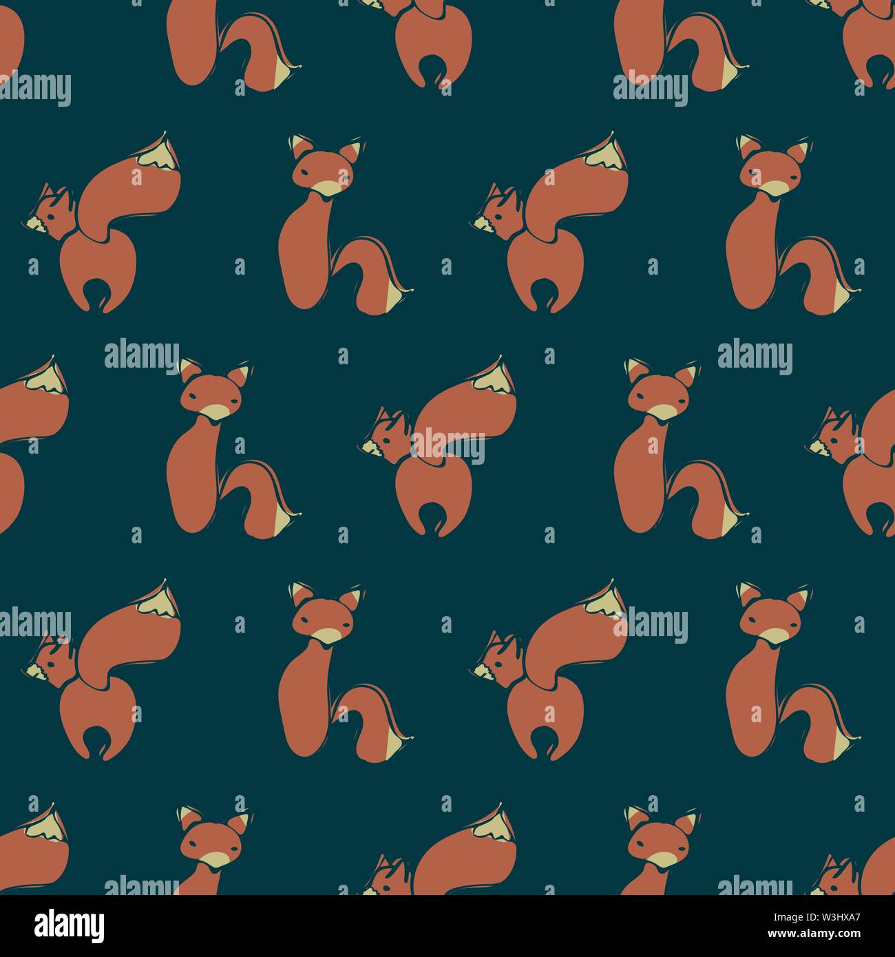 seamless vector pattern with foxes on dark navy background Stock Vector