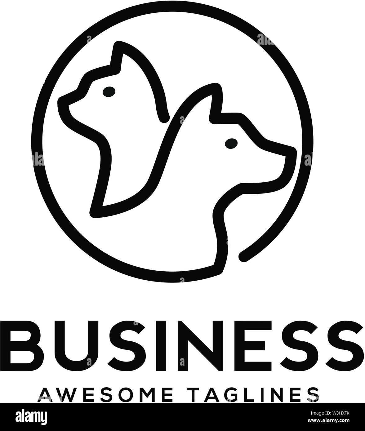 creative dog and cat pet care outline line art logo vector icon Stock