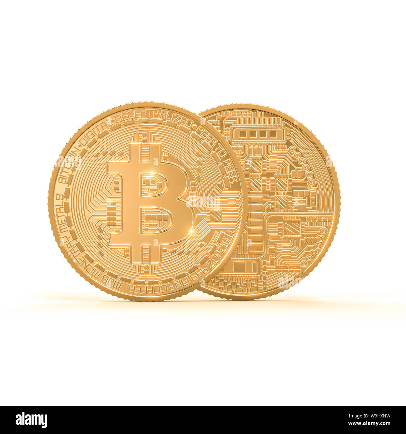 3d rendering image of golden bitcoin coin on white background . concept of crypto currency. Stock Photo