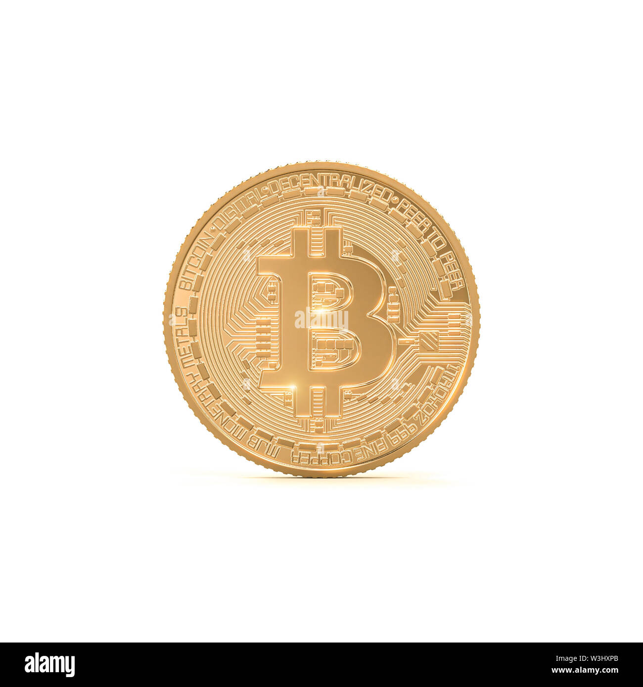 3d rendering image of golden bitcoin coin on white background . concept of crypto currency. Stock Photo