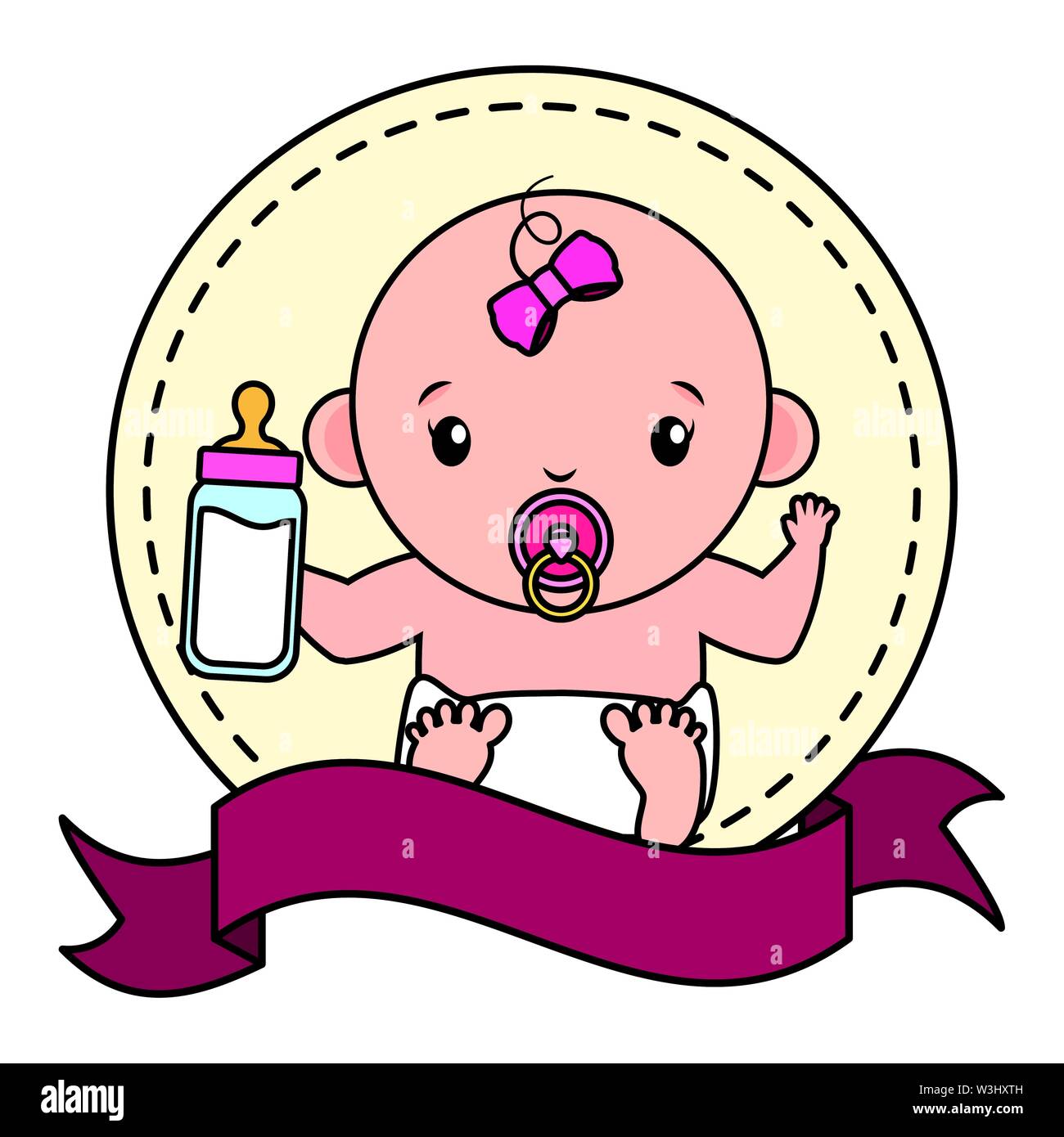 cute little baby girl with milk bottle Stock Vector Image & Art - Alamy