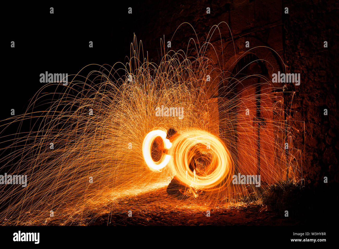 Rotating burning steel wool stock photo Stock Photo