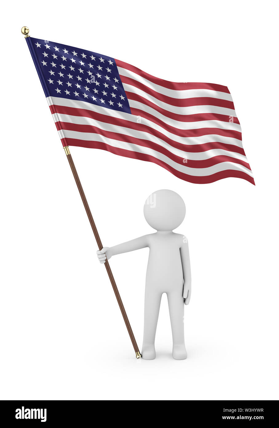 American Patriot Stickman Holding National Flag of the United States of America 3D Illustration On White Background Stock Photo