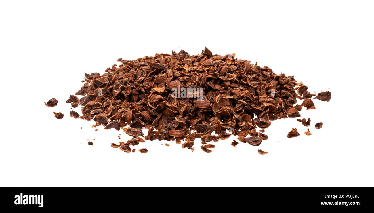 Grated chocolate. Pile of ground chocolate isolated on white background