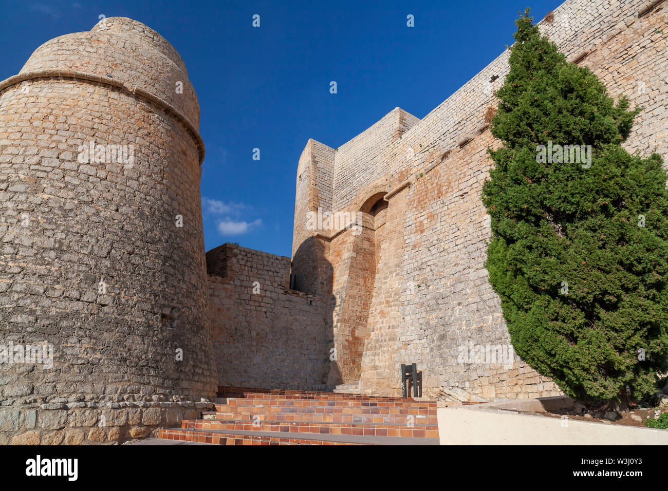Tower entrance fortress, Portal Nou,  walled enclosure of Dalt Vila of Ibiza, Eivissa, Balearic Islands. Spain. Stock Photo