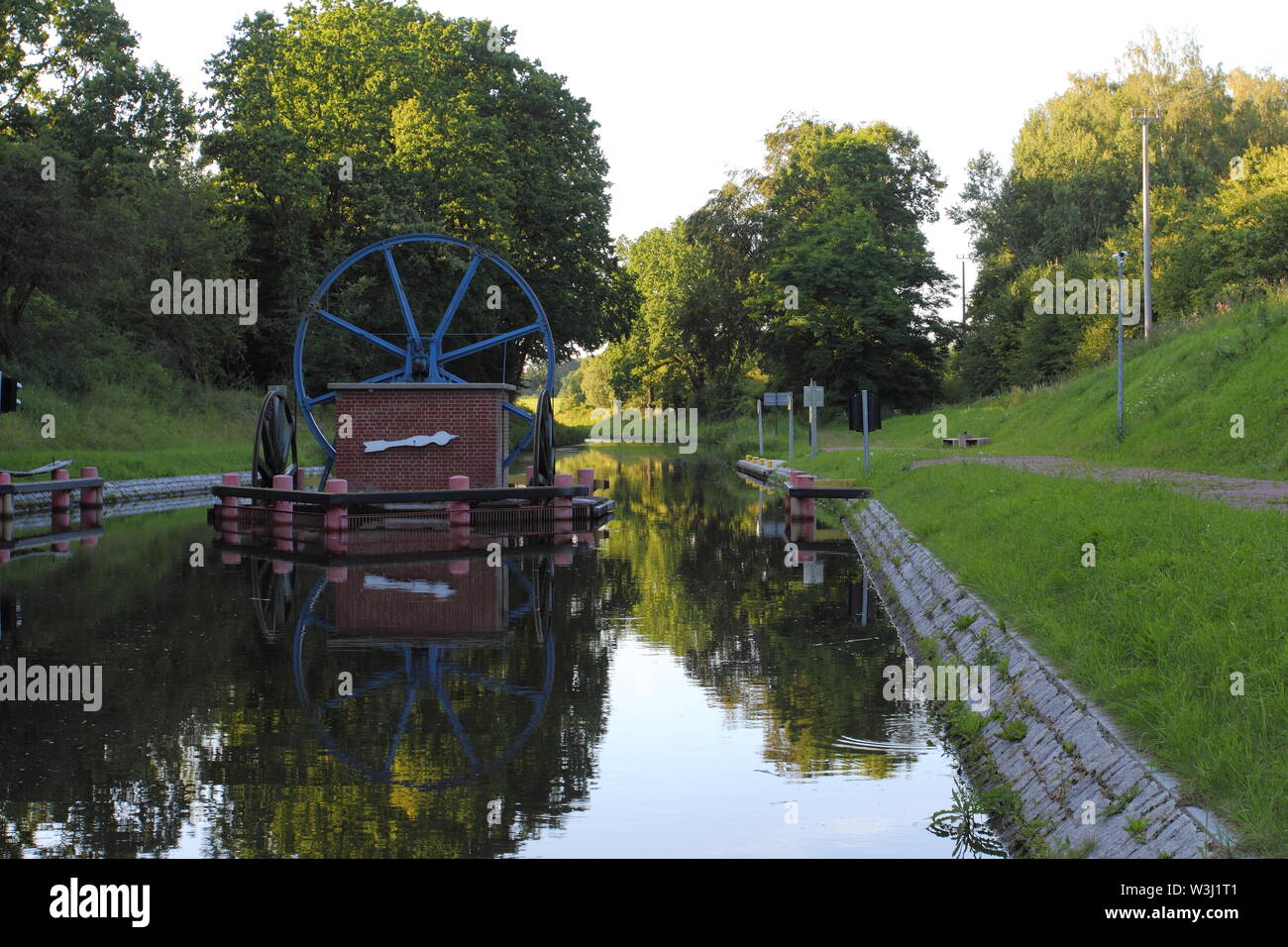 The Inclined Planes and carriage in Buczyniec - Elblag Canal, ships transported over hills, the exceptional solution in entire world. Unesco memorial Stock Photo