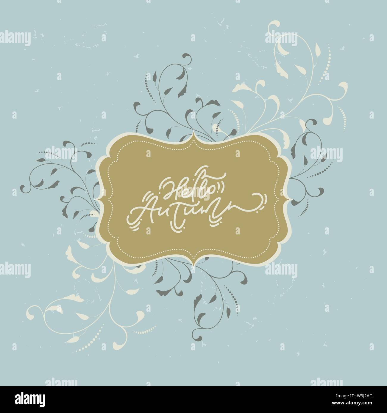 Hello autumn calligraphy lettering text in beautiful vintage frame on ...