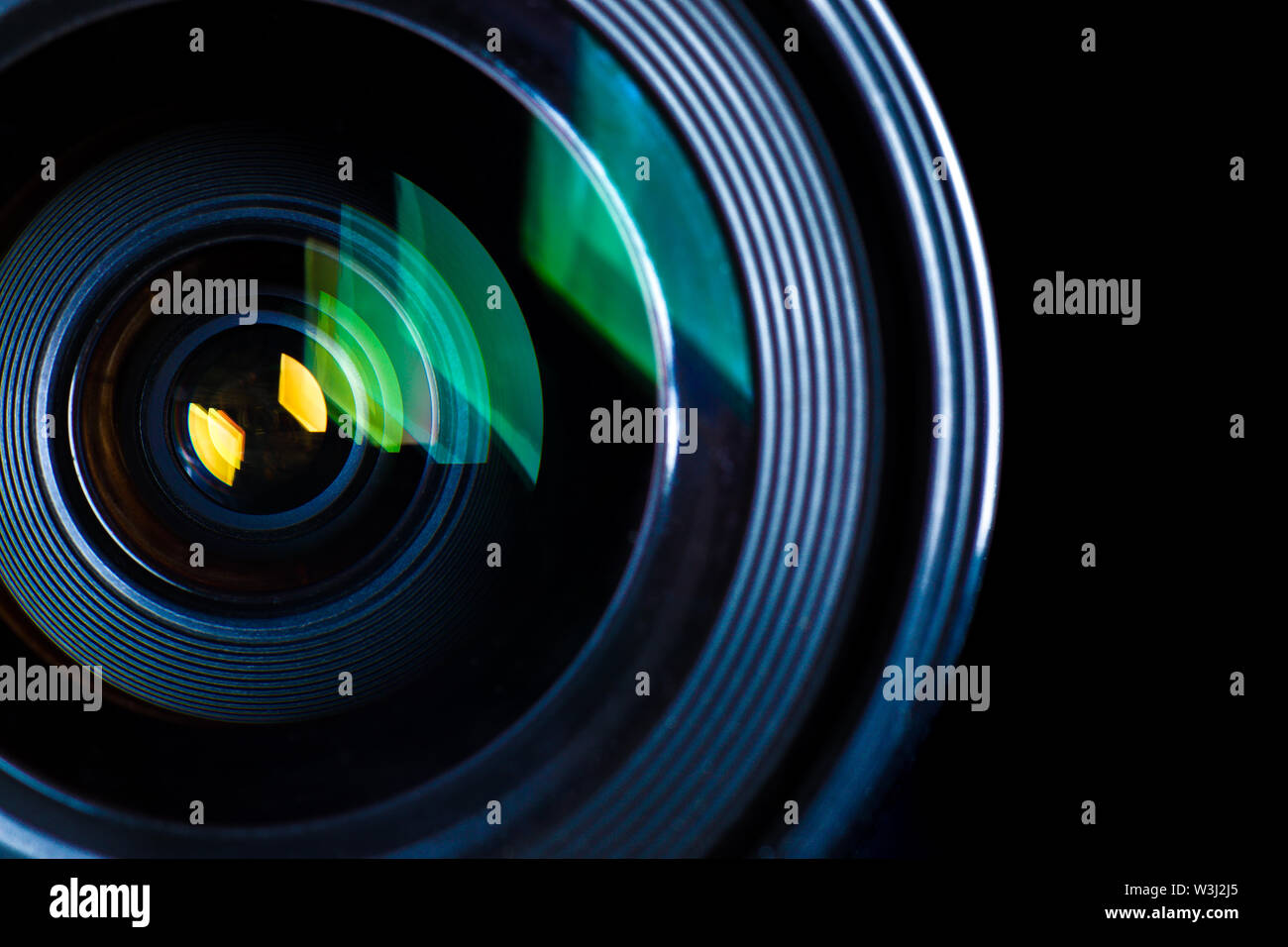 Close Up of a Photographic Lens on Black Background Stock Photo