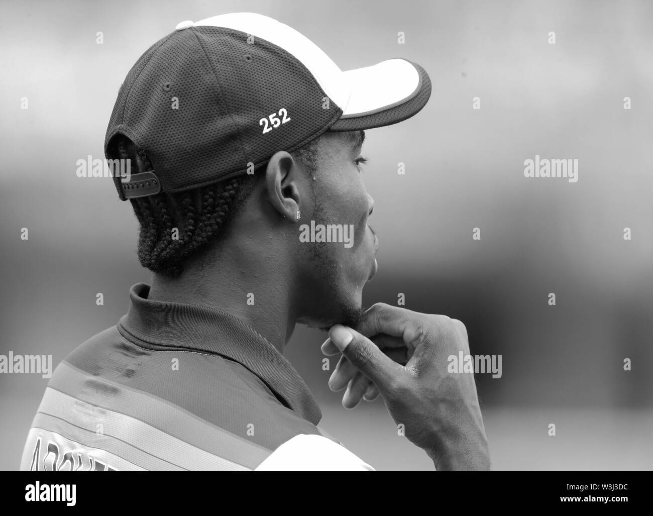 LONDON, ENGLAND. JULY 14: Jofra Archer of England during ICC Cricket World Cup Final between England and New Zealand  at the Lord's Cricket Ground on Stock Photo