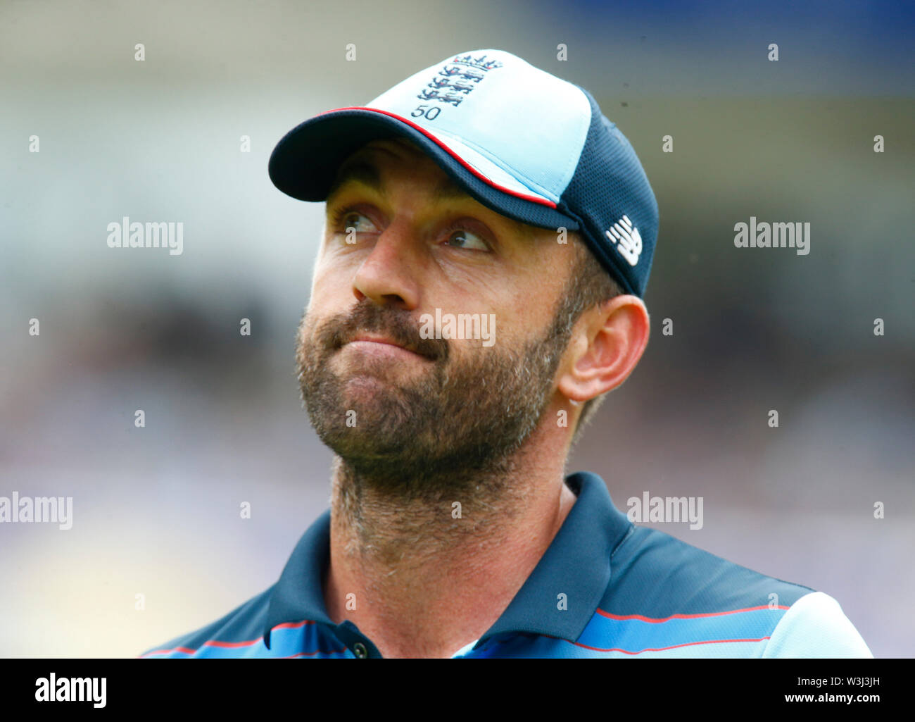 LONDON, ENGLAND. JULY 14: Liam Plunkett of England during ICC Cricket World Cup Final between England and New Zealand  at the Lord's Cricket Ground on Stock Photo