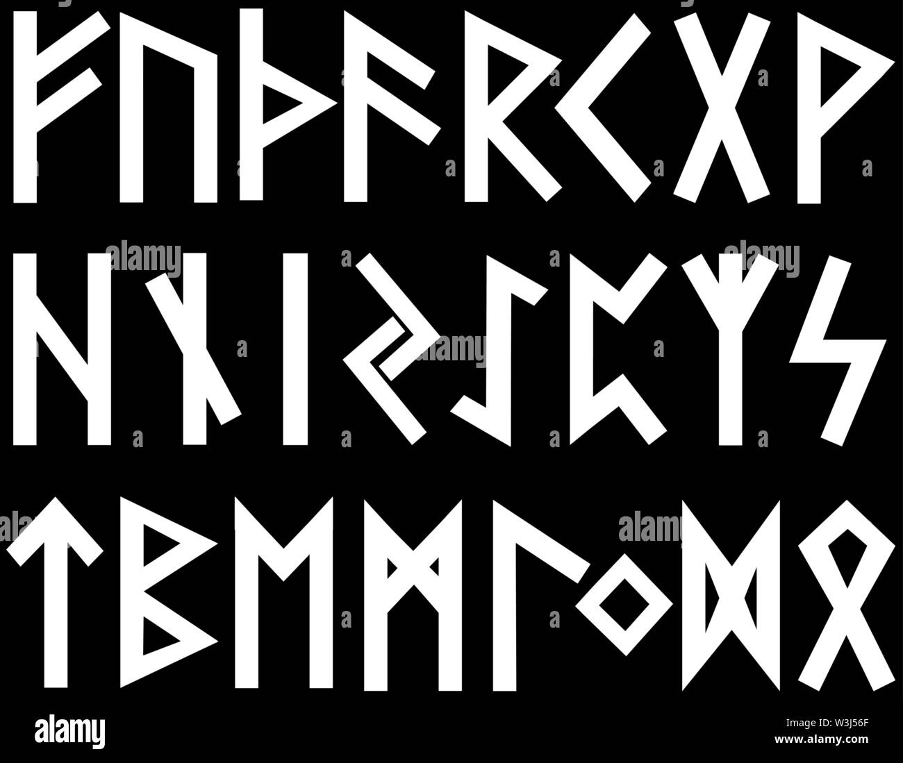 Set of old Norse runes. Runic alphabet, Futhark. Ancient occult Viking characters letters on white background, rune font. Vector illustration, EPS 10 Stock Vector