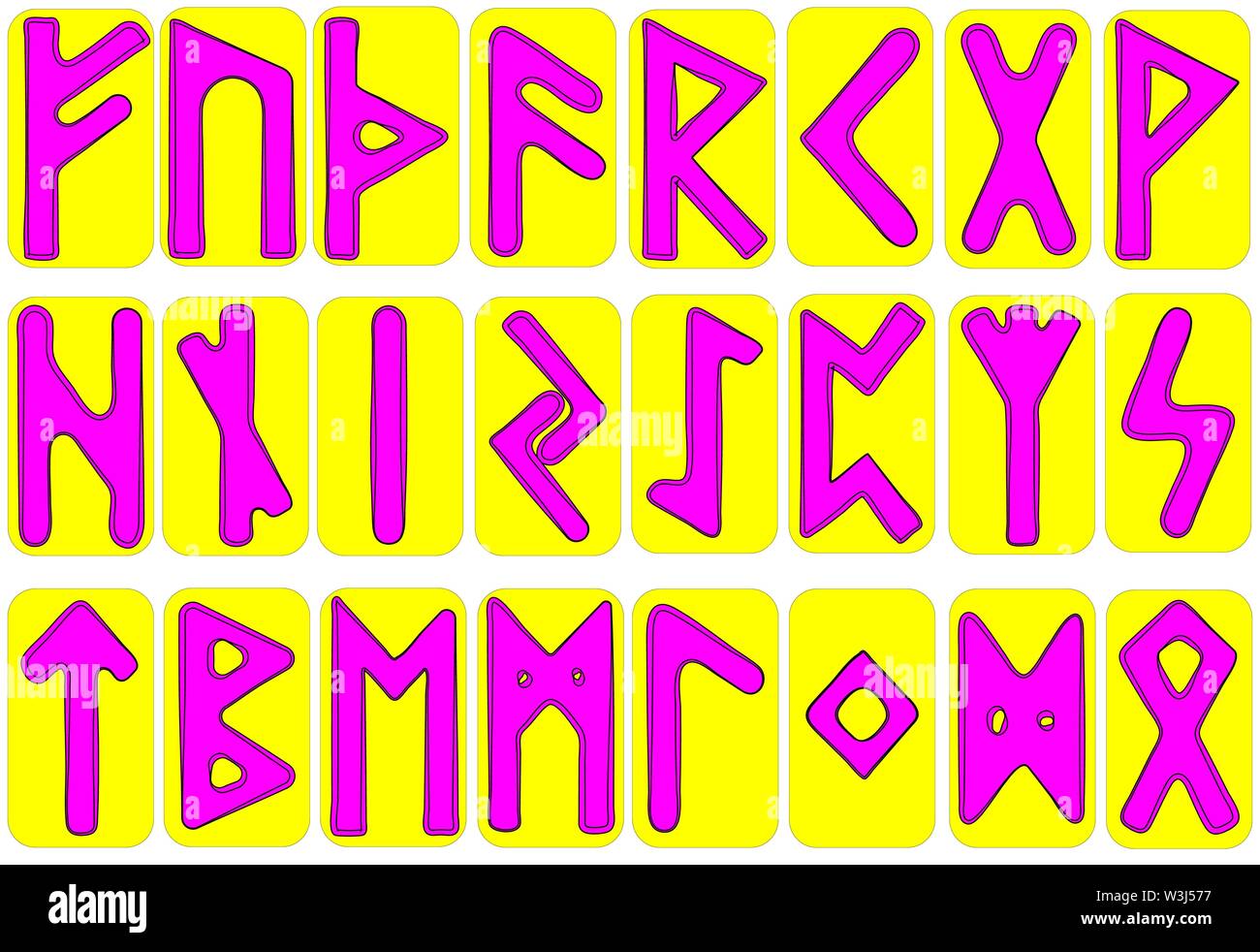 Set of old Norse runes. Runic alphabet, Futhark. Ancient occult Viking characters letters on